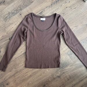 Universal Thread Brown Long Sleeve Ribbed Women's Top Medium